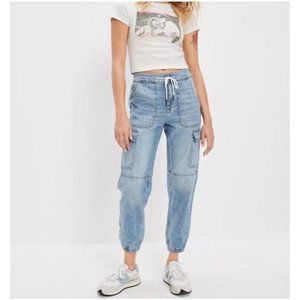American Eagle Women's 10 Regular High Waist Denim Cargo Joggers NEW